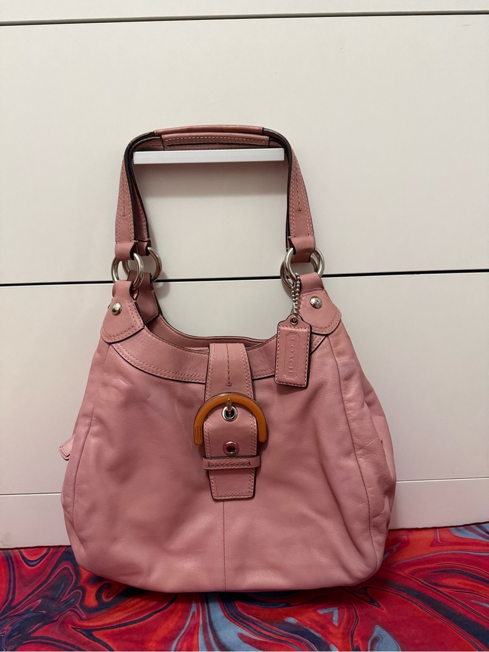 Rare Archival Vintage Y2K Coach Soho Shell Pink Leather Buckle Hobo